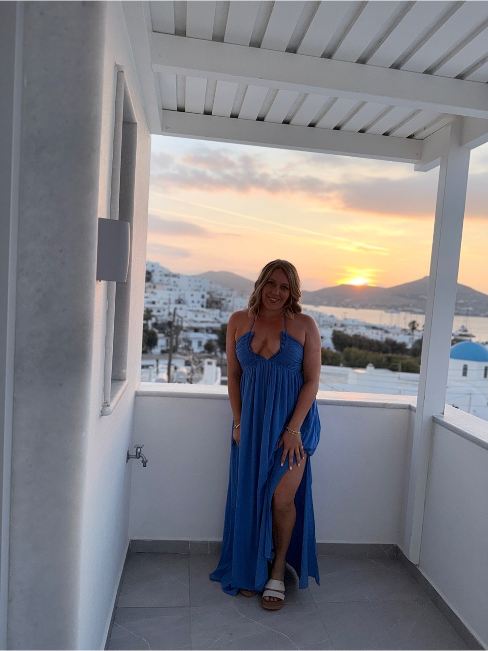 Vici Blue Halter Maxi Dress with Side Slit ”Ocean Muse Halter Neck Maxi Dress”